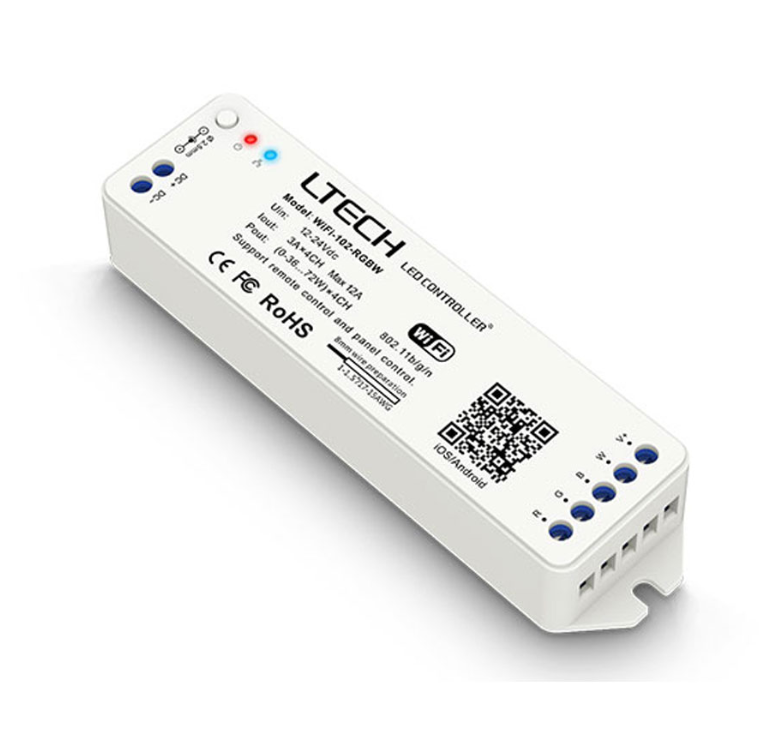 Wifi RGBW Receiver with App Control Capability, Use with Z4 Remote, 12/24V