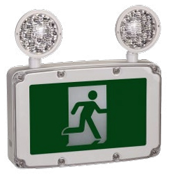 Kora LED Running Man Exit Sign with Battery Backup, 120–347V, Wet Location